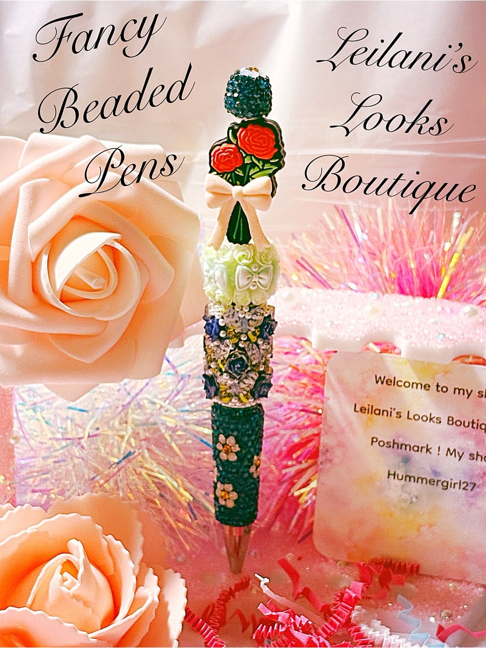 Fancy Beaded Decorative Pen in Teal & Coral